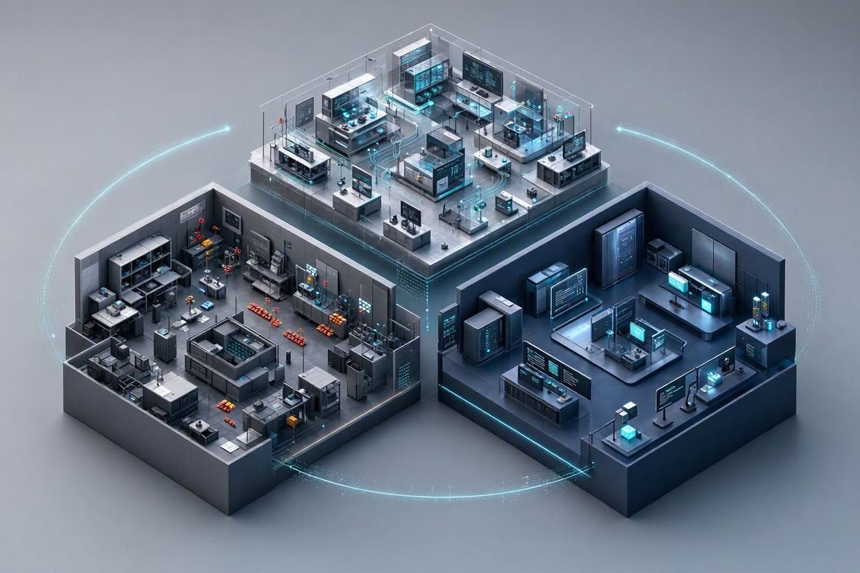 The operating brokerage, technology R&D and product ecosystem connected in an innovation loop.